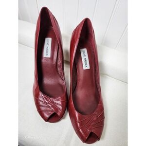 Steve Madden Womens 8M Amani Heels Red Leather Peep Toe Capsule Wedding Prom